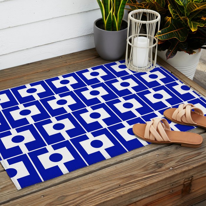 Blue Geometric Mid Century Modern Rektangel Pattern Outdoor Rug Gallery Image 2