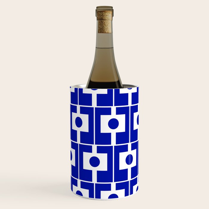 Blue Geometric Mid Century Modern Rektangel Pattern Wine Chiller Gallery Image 1