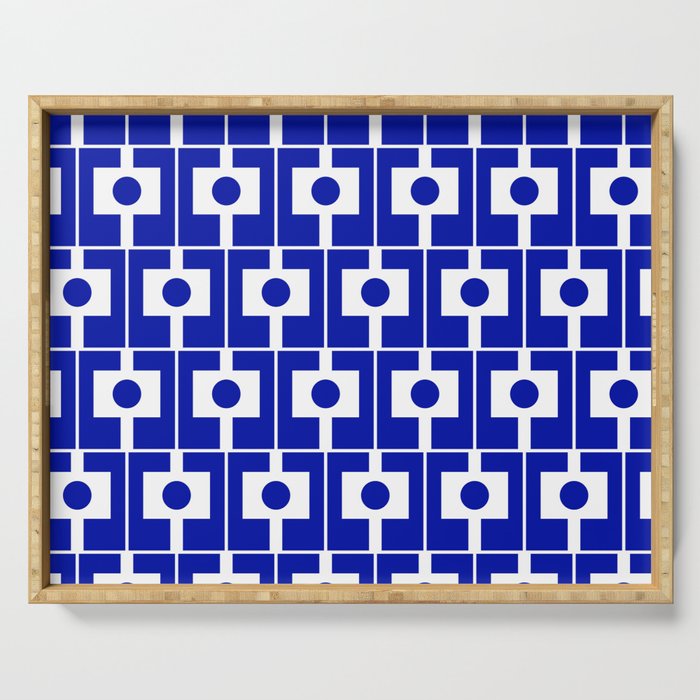 Blue Geometric Mid Century Modern Rektangel Pattern Serving Tray Gallery Image 1