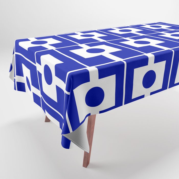 Blue Geometric Mid Century Modern Rektangel Pattern Tablecloth Gallery Image 1