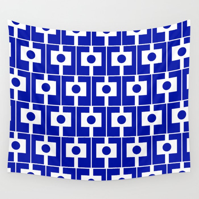 Blue Geometric Mid Century Modern Rektangel Pattern Wall Tapestry Gallery Image 4