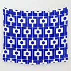 Blue Geometric Mid Century Modern Rektangel Pattern Wall Tapestry Gallery Image 4