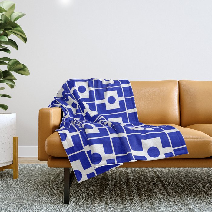 Blue Geometric Mid Century Modern Rektangel Pattern Throw Blanket Gallery Image 1