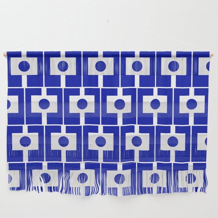 Blue Geometric Mid Century Modern Rektangel Pattern Wall Hanging Gallery Image 1