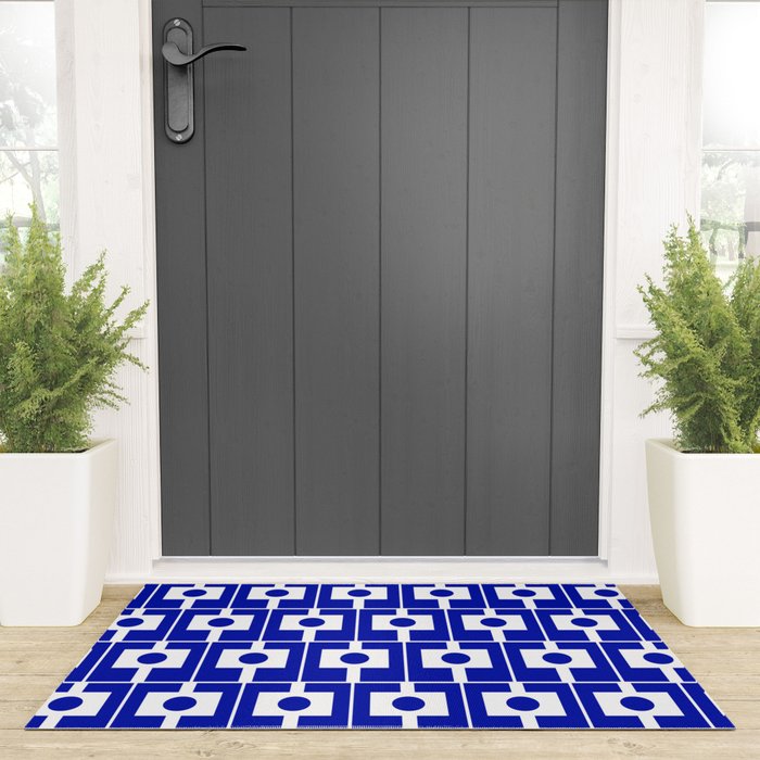 Blue Geometric Mid Century Modern Rektangel Pattern Welcome Mat Gallery Image 3