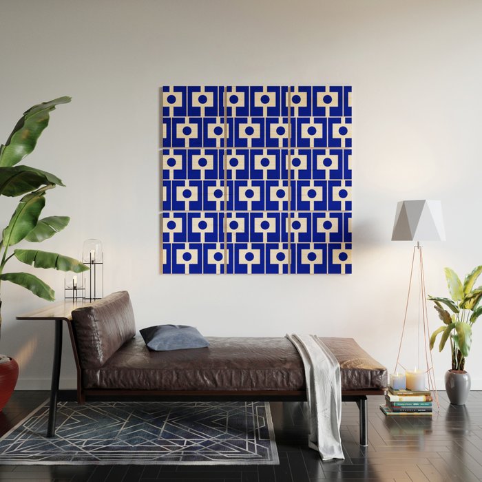 Blue Geometric Mid Century Modern Rektangel Pattern Wood Wall Art Gallery Image 2