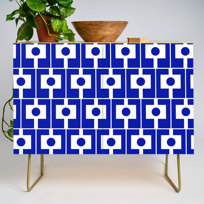 Blue Geometric Mid Century Modern Rektangel Pattern Credenza Gallery Image 1