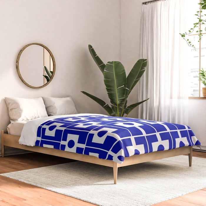 Blue Geometric Mid Century Modern Rektangel Pattern Comforter Gallery Image 2