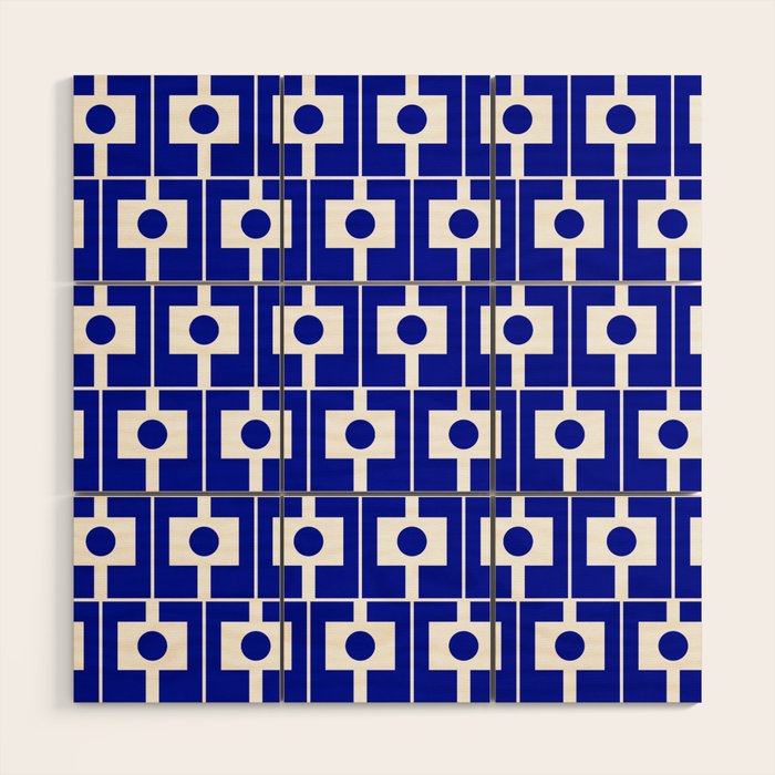 Blue Geometric Mid Century Modern Rektangel Pattern Wood Wall Art Gallery Image 2