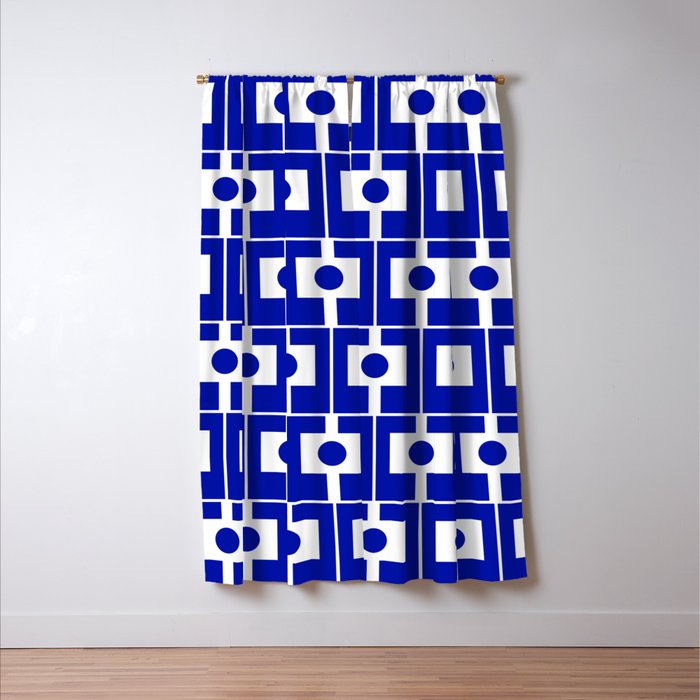 Blue Geometric Mid Century Modern Rektangel Pattern Window Curtain Gallery Image 3