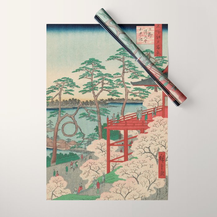 Spring Blossoms and Pond Ukiyo-e Japanese Art Wrapping Paper Gallery Image 1