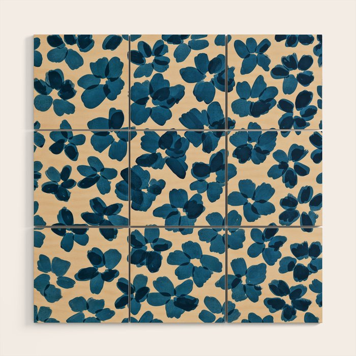 Deep Blue Flowers Wood Wall Art Gallery Image 1