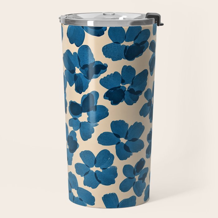 Deep Blue Flowers Travel Mug Gallery Image 2