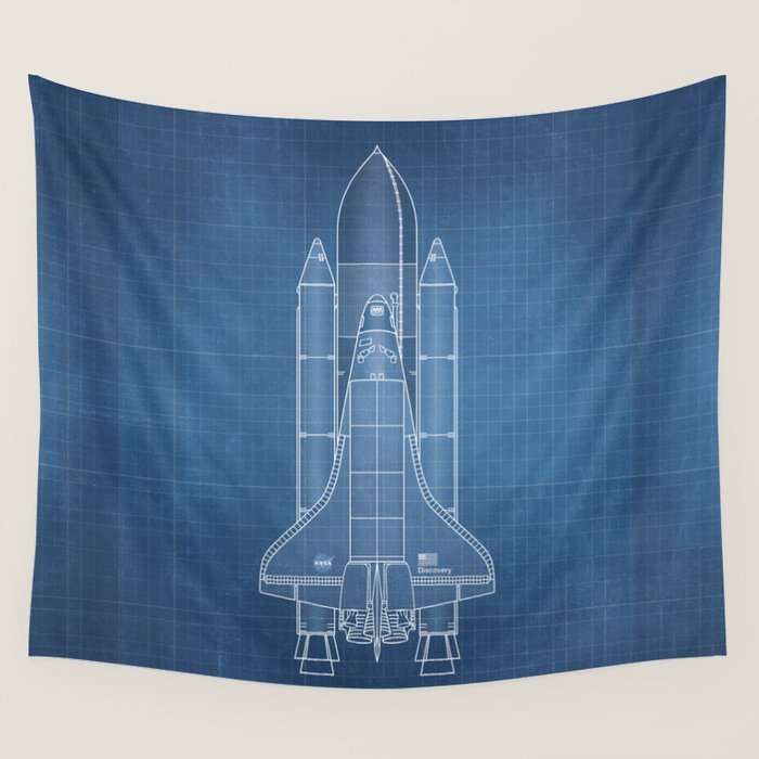 NASA Space Shuttle Blueprint in High Resolution (light blue)  Wall Tapestry Gallery Image 4