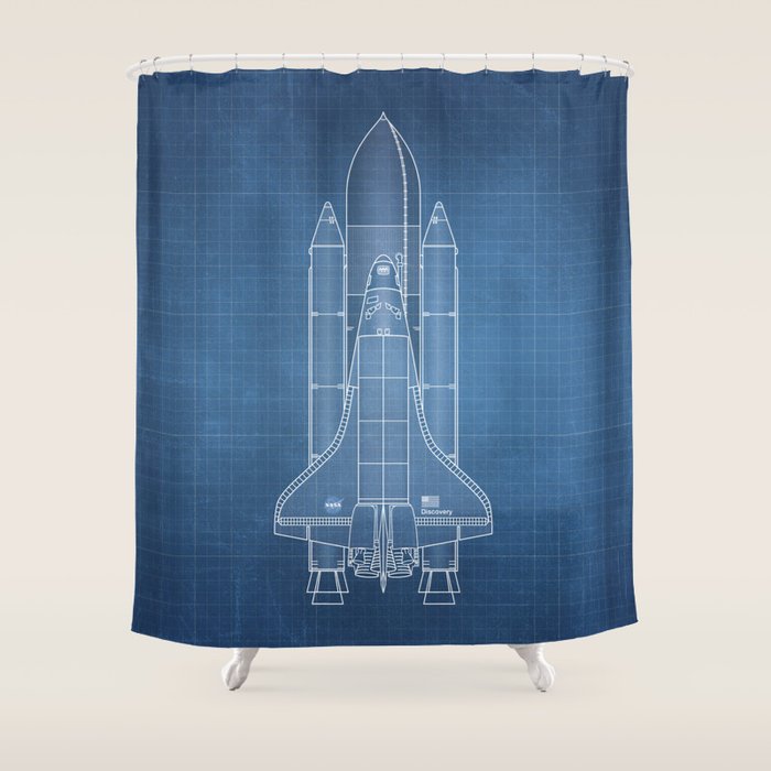 NASA Space Shuttle Blueprint in High Resolution (light blue)  Shower Curtain Gallery Image 1