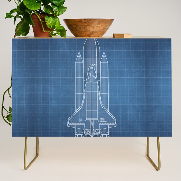 NASA Space Shuttle Blueprint in High Resolution (light blue)  Credenza Gallery Image 1