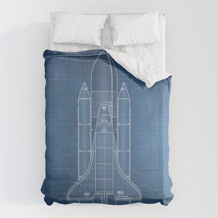 NASA Space Shuttle Blueprint in High Resolution (light blue)  Duvet Cover Gallery Image 1