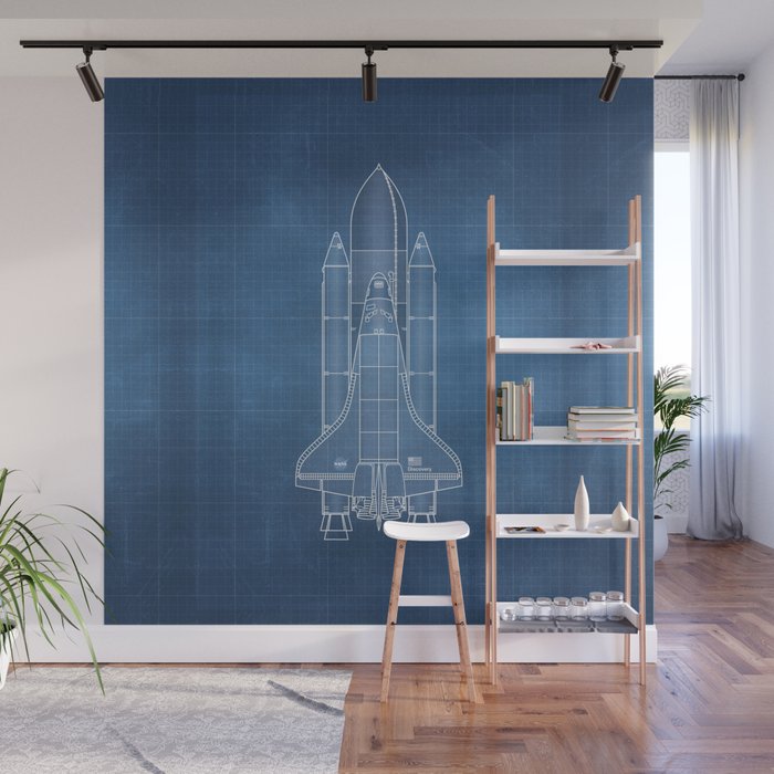 NASA Space Shuttle Blueprint in High Resolution (light blue)  Wall Mural Gallery Image 1