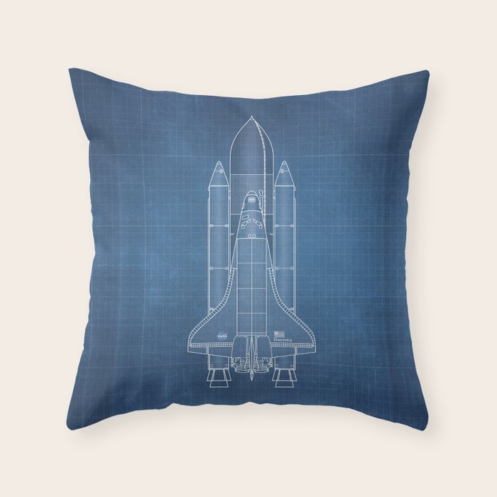 NASA Space Shuttle Blueprint in High Resolution (light blue)  Throw Pillow Gallery Image 1