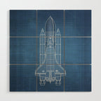 NASA Space Shuttle Blueprint in High Resolution (light blue)  Wood Wall Art Gallery Image 1