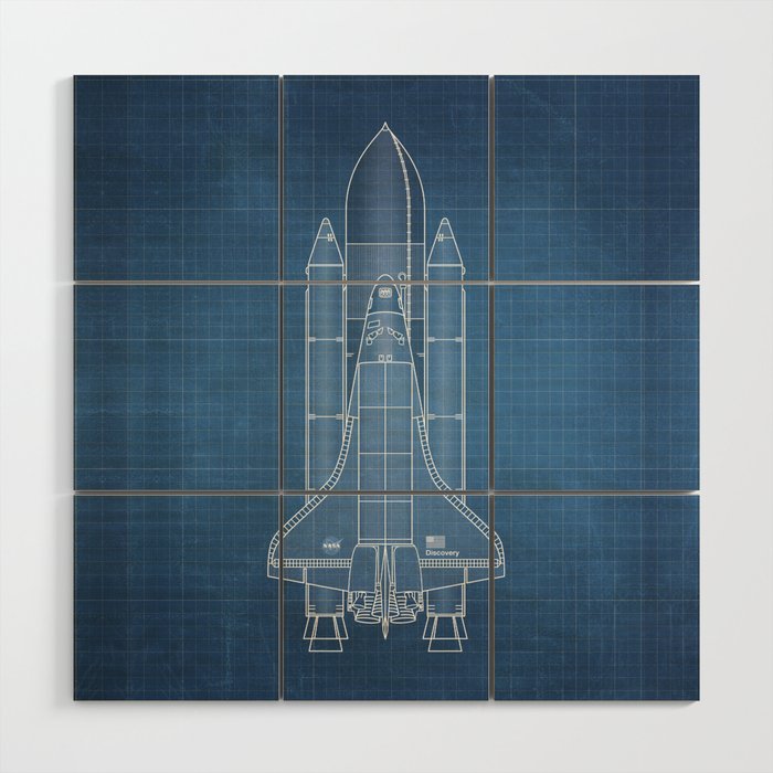 NASA Space Shuttle Blueprint in High Resolution (light blue)  Wood Wall Art Gallery Image 1