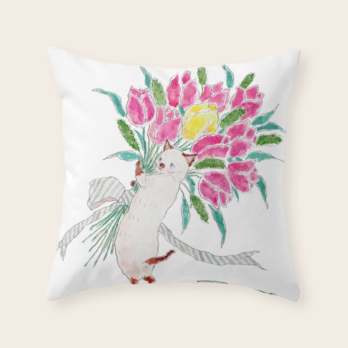 hanataba nyanco Throw Pillow Gallery Image 1