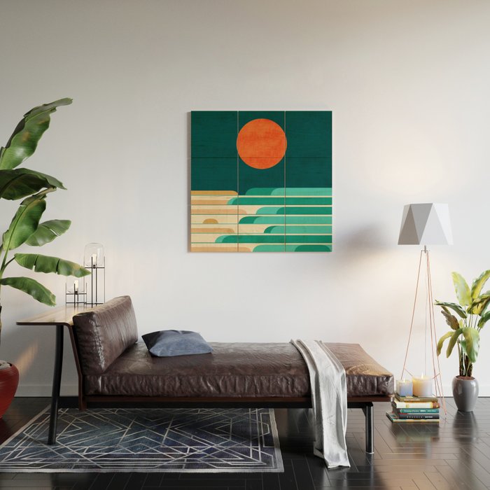 Chasing wave under the red moon Wood Wall Art Gallery Image 2