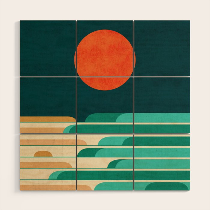 Chasing wave under the red moon Wood Wall Art Gallery Image 1