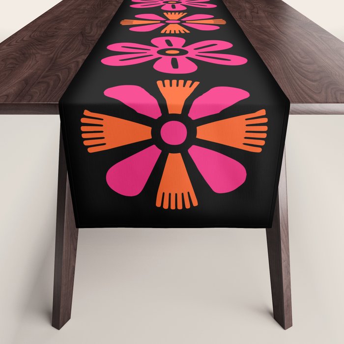 Retro Mid Century Modern Floral Pattern Table Runner Gallery Image 1