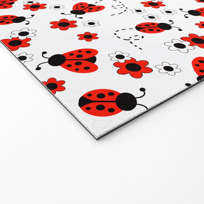 Red Ladybug Floral Pattern Welcome Mat Gallery Image 2