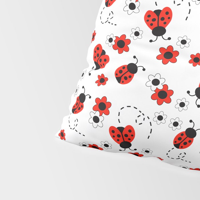 Red Ladybug Floral Pattern Pillow Sham Gallery Image 4