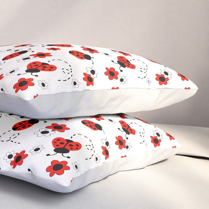 Red Ladybug Floral Pattern Pillow Sham Gallery Image 3