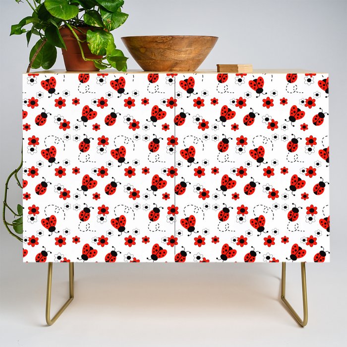 Red Ladybug Floral Pattern Credenza Gallery Image 1