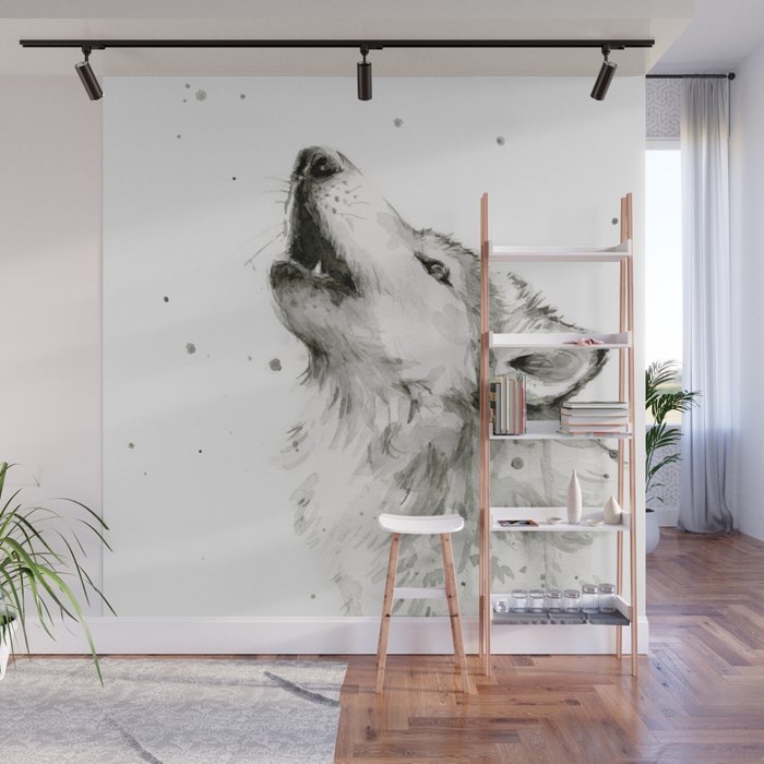 Wolf Howling Wall Mural Gallery Image 1