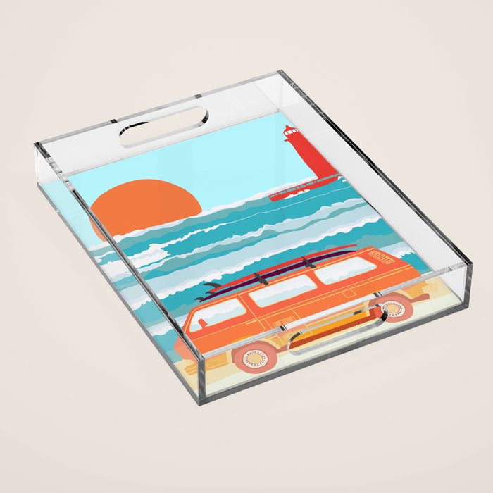 Great Lakes Surf Sunset Acrylic Tray Gallery Image 1