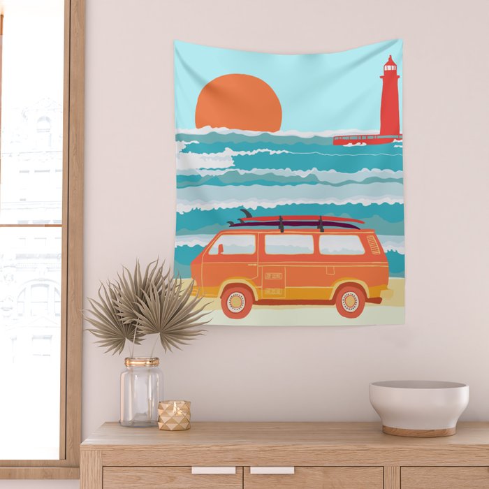 Great Lakes Surf Sunset Wall Tapestry Gallery Image 2
