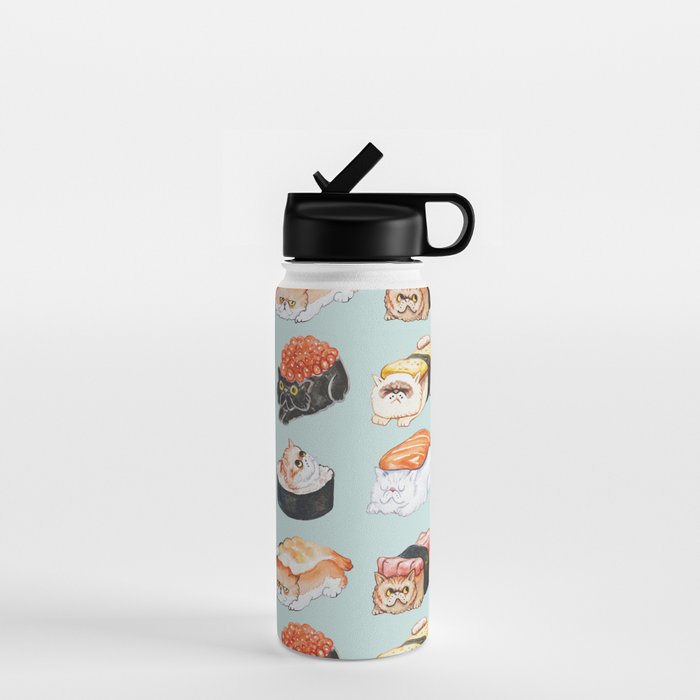 Sushi Persian Cat Watercolor Water Bottle Gallery Image 1