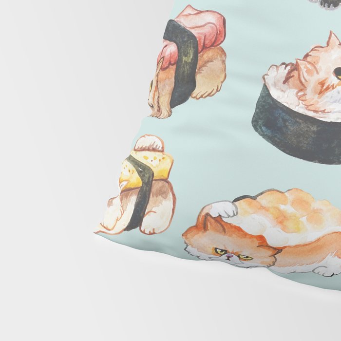 Sushi Persian Cat Watercolor Pillow Sham Gallery Image 4