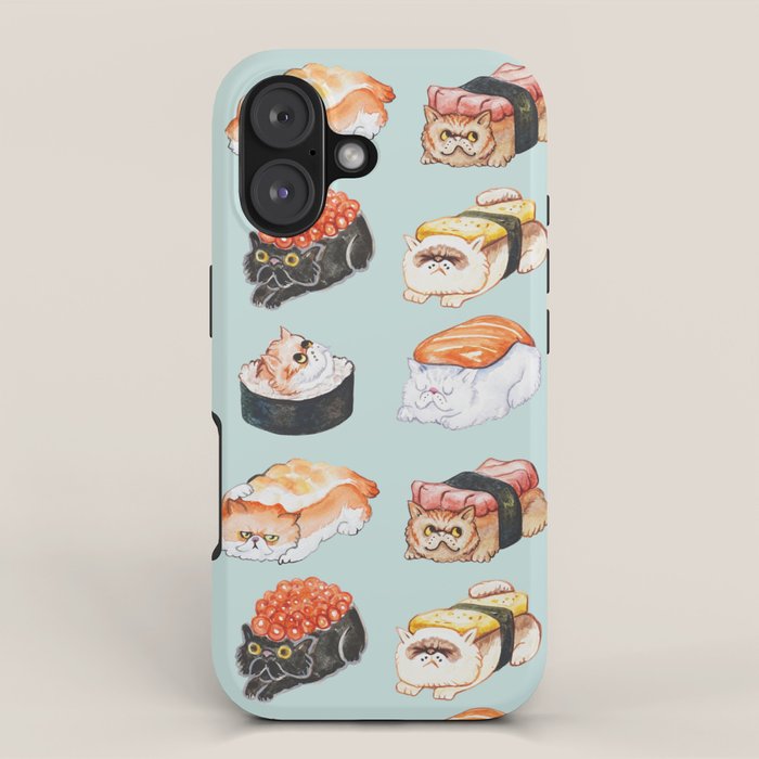 Sushi Persian Cat Watercolor iPhone Case Gallery Image 1