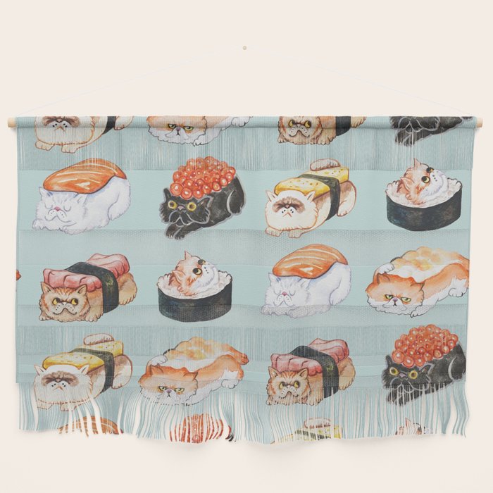 Sushi Persian Cat Watercolor Wall Hanging Gallery Image 1