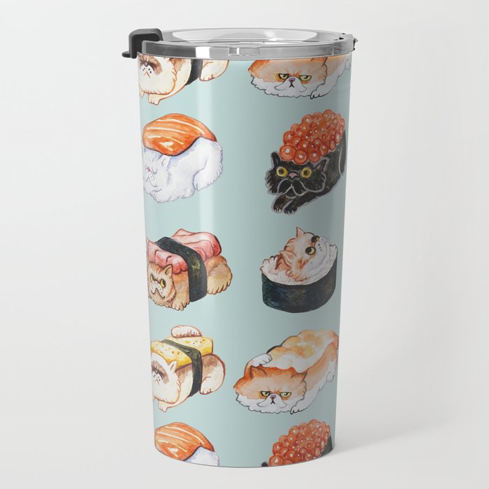 Sushi Persian Cat Watercolor Travel Mug Gallery Image 3