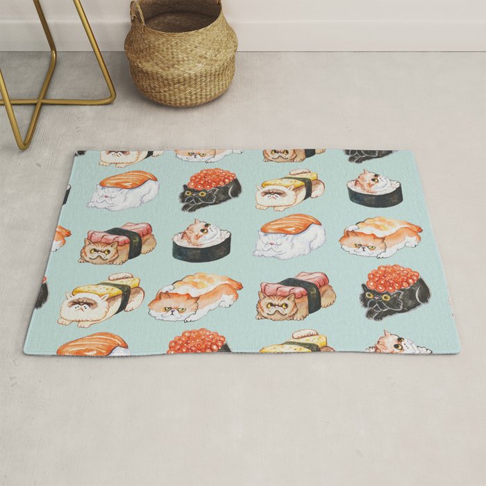 Sushi Persian Cat Watercolor Rug Gallery Image 1