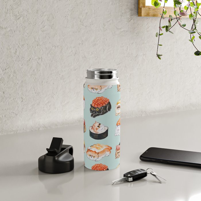 Sushi Persian Cat Watercolor Water Bottle Gallery Image 5