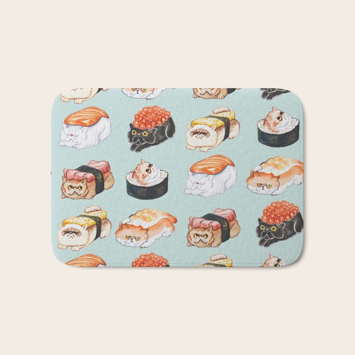 Sushi Persian Cat Watercolor Bath Mat Gallery Image 1