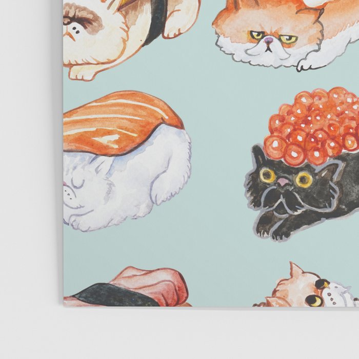 Sushi Persian Cat Watercolor Poster Gallery Image 3