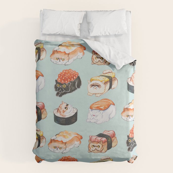 Sushi Persian Cat Watercolor Duvet Cover Gallery Image 1