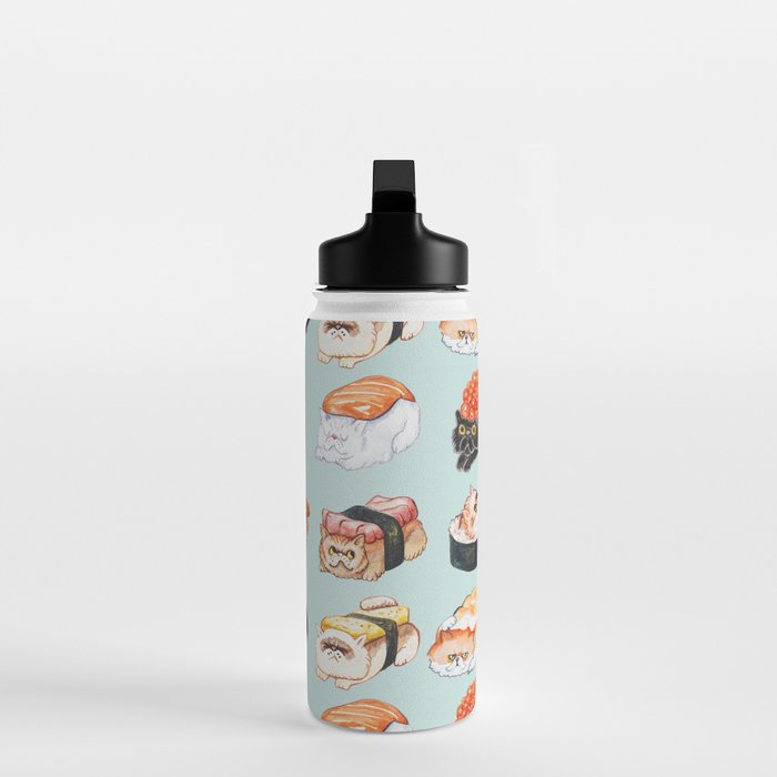 Sushi Persian Cat Watercolor Water Bottle Gallery Image 3