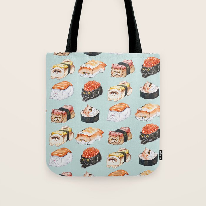 Sushi Persian Cat Watercolor Tote Bag Gallery Image 1