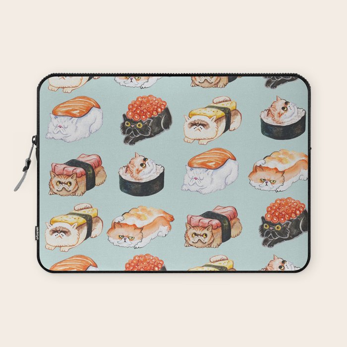 Sushi Persian Cat Watercolor Laptop Sleeve Gallery Image 1