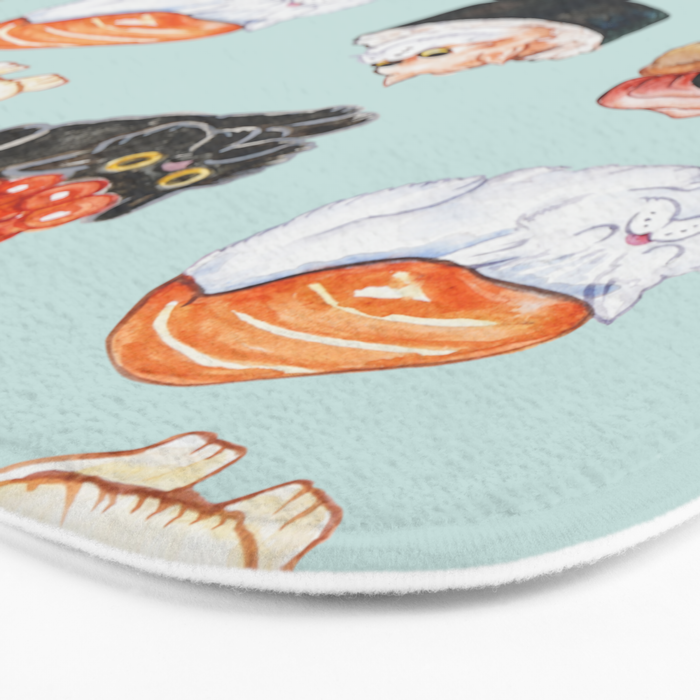 Sushi Persian Cat Watercolor Bath Mat Gallery Image 3